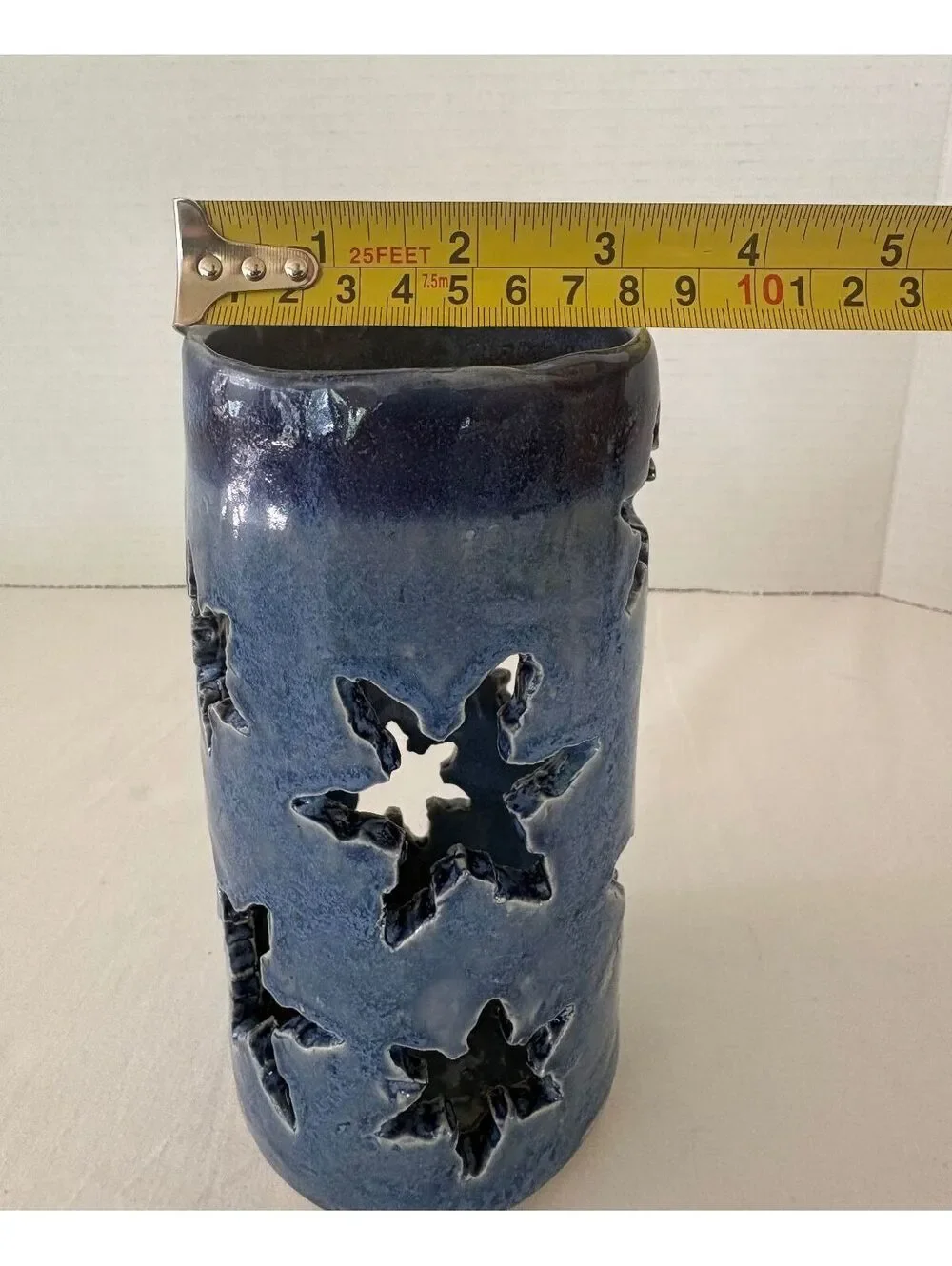 Vintage Signed Studio Pottery Star Cutout Ceramic Candle Holder Lantern JL